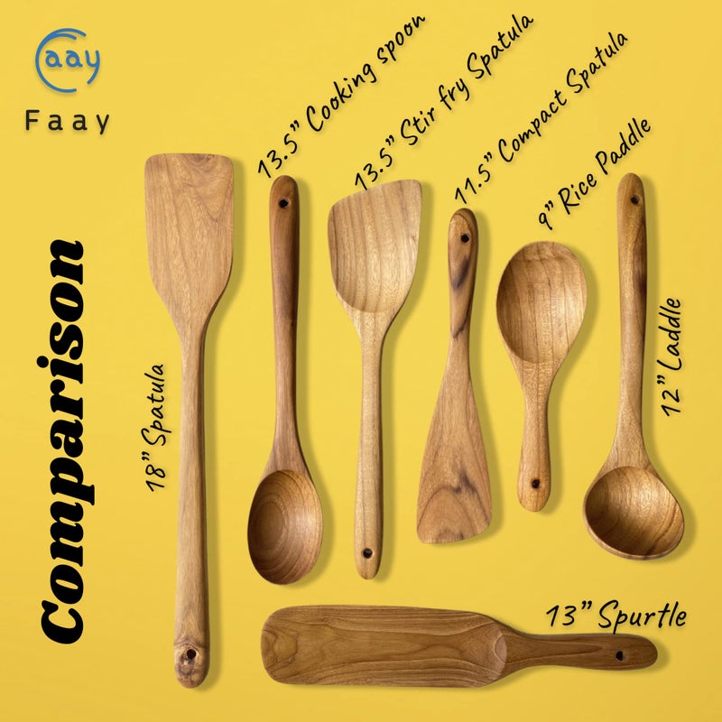 FAAY 9â€ Rice Paddle, Serving Spoon, Versatile Cooking Spoon â€“ Handcraft from High Moist Resistance Golden Teak Wood | Durable, Healthy, Ergonomic Handle for Non Stick Cookware - Image 5